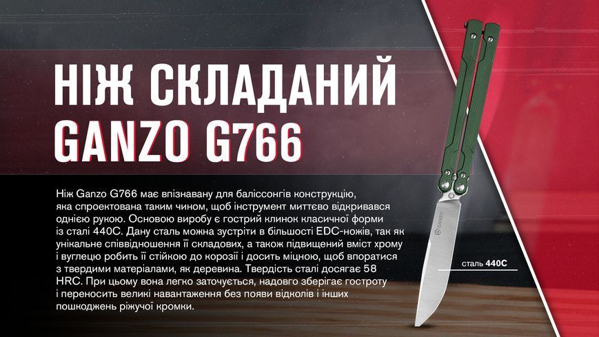 Нiж-метелик (балiсонг) Ganzo G766-GR 58329 фото