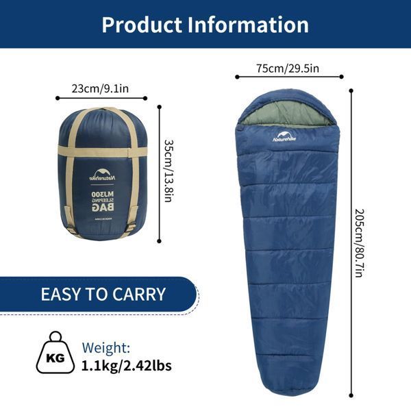Спальник з капюшоном Naturehike MJ300 CNK2300SD014; темно-блакитний 67633 фото
