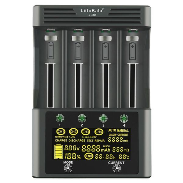 Універсальний інтелектуальний зарядний пристрій LiitoKala Lii-600 EU для акумуляторів + автомобільний кабель 70047 фото