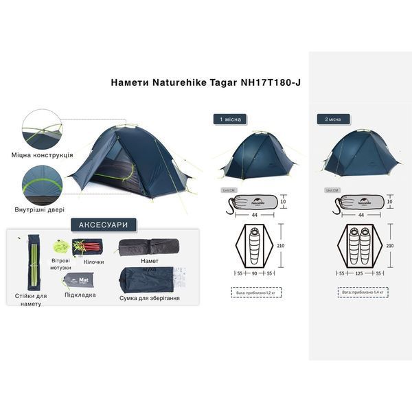 Намет двомісний Naturehike Tagar NH17T180-J; темний зелений 69513 фото