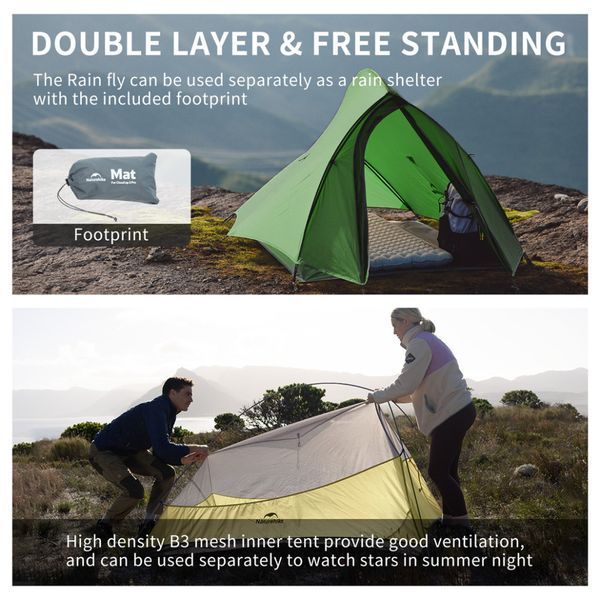 Намет надлегкий двомісний&nbsp;Naturehike Cloud Up Pro CNK2350WS020; темно-зелений 71454 фото