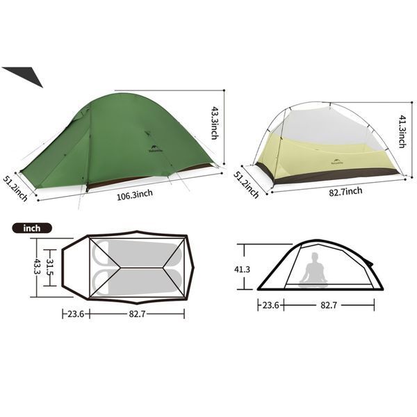 Намет надлегкий двомісний&nbsp;Naturehike Cloud Up Pro CNK2350WS020; темно-зелений 71454 фото
