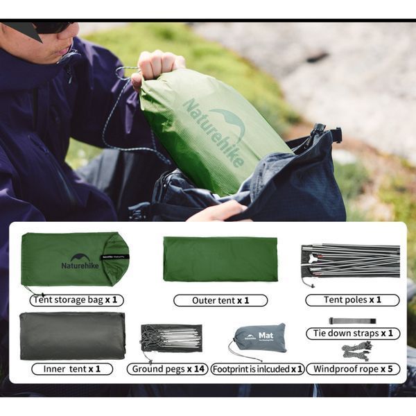 Намет надлегкий двомісний&nbsp;Naturehike Cloud Up Pro CNK2350WS020; темно-зелений 71454 фото