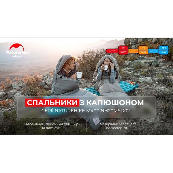 Спальник з капюшоном Naturehike M400 NH20MSD02, (1&deg;C), лівий, зелений 65078 фото