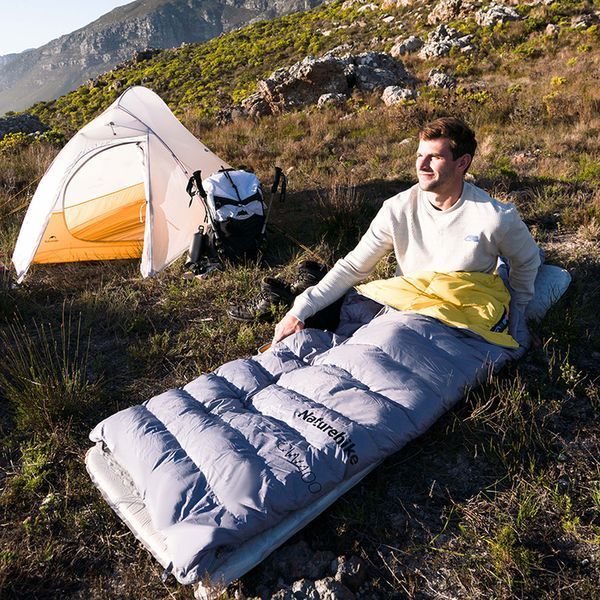 Спальник з натуральним пухом Naturehike CW400 NH18C400-D; p-р L; жовто-сірий 67636 фото