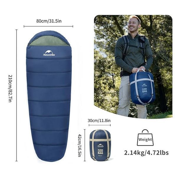 Спальник з капюшоном Naturehike MJ600 CNK2300SD014; темно-блакитний 70883 фото