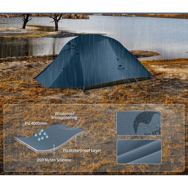 Намет надлегкий тримісний з футпринтом Naturehike Cloud Up 3 UL NH18T030-T-T; 20D; темно-синій 71456 фото
