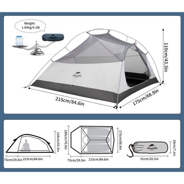 Намет надлегкий тримісний з футпринтом Naturehike Cloud Up 3 UL NH18T030-T-T; 20D; темно-синій 71456 фото