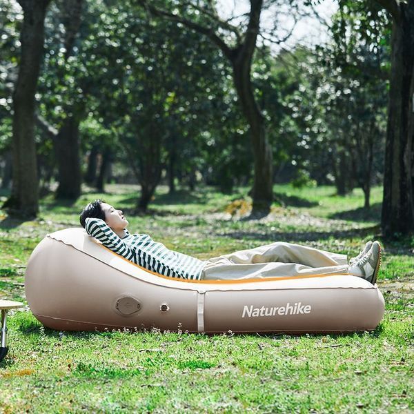 Матрац надувний одномісний з підголовником та вбудованою помпою Naturehike CNH22DZ027; бежевий 65428 фото