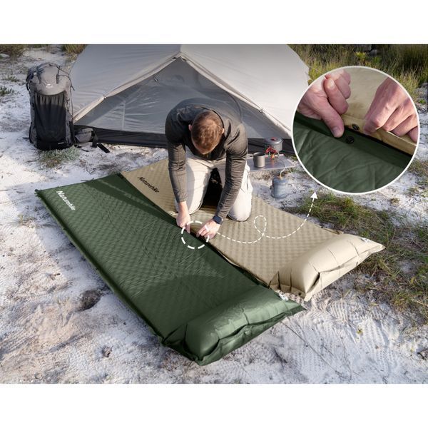 Матрац з подушкою ортопедичний одномісний Naturehike CNK2450WS020, самонадувний, 200х63х10 см, темно-зелений 68983 фото
