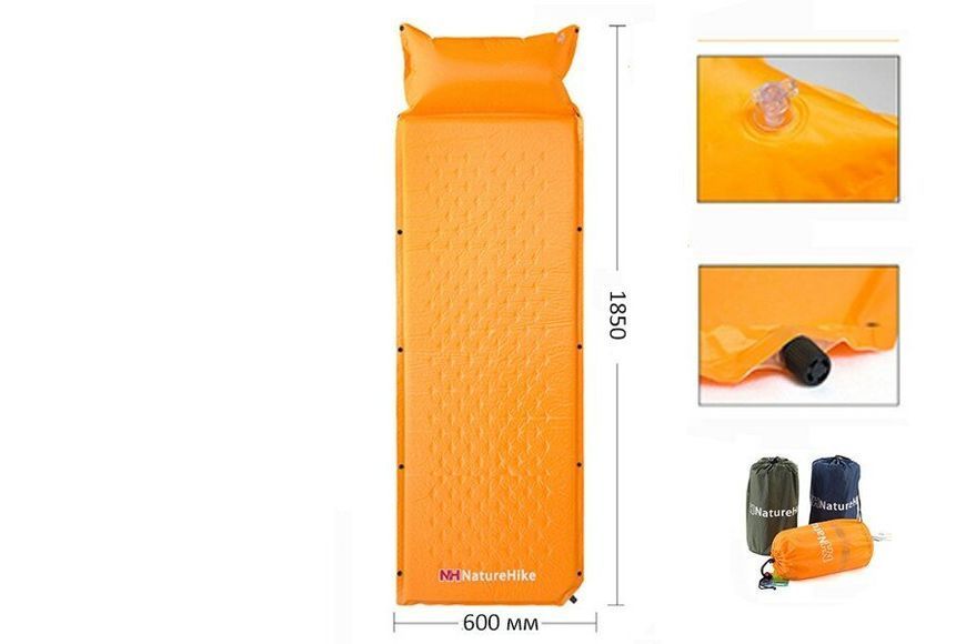 Килимок самонадувний з подушкою Naturehike NH15Q002-D; 25мм; блакитний 57612 фото