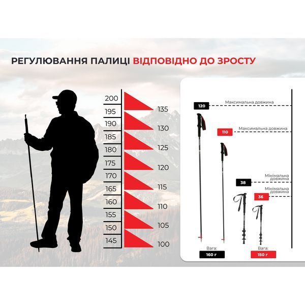 Трекінгова палиця Naturehike ST08 NH18D020-Z, 110 см, бордова 63659 фото