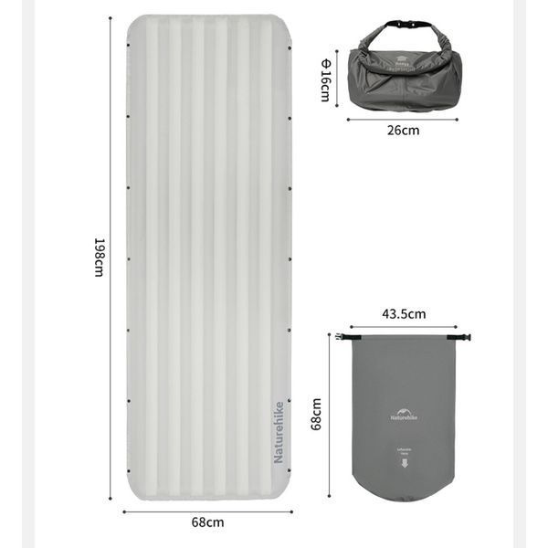 Матрац туристичний надувний одномісний Naturehike CNK2450WS034, 198х68х9.5 см, білий, для кемпінгу із мішком для надування 70892 фото