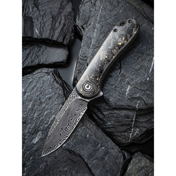 Ніж складаний кишеньковий Civivi Elementum, (7.5 см) Damascus / Carbon Fiber сірий 70870 фото