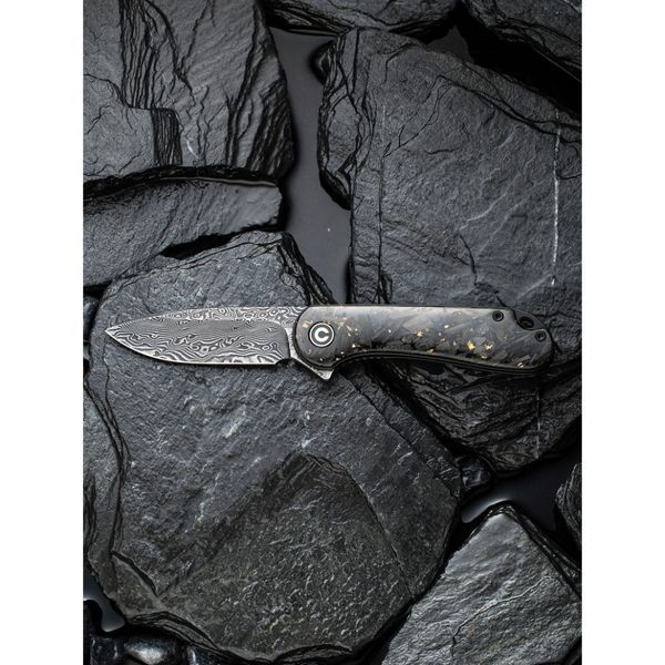 Ніж складаний кишеньковий Civivi Elementum, (7.5 см) Damascus / Carbon Fiber сірий 70870 фото
