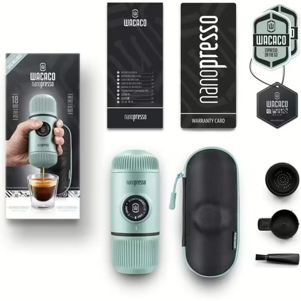 Портативна еспресо-кавоварка Wacaco Nanopresso блакитна з чохлом, механічна, для меленої кави 69048 фото