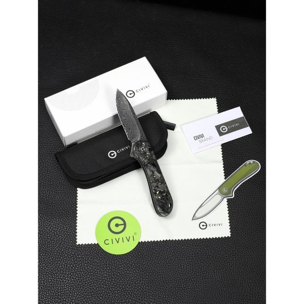 Ніж складаний кишеньковий Civivi Elementum, (7.5 см) Damascus / Carbon Fiber сірий 70870 фото