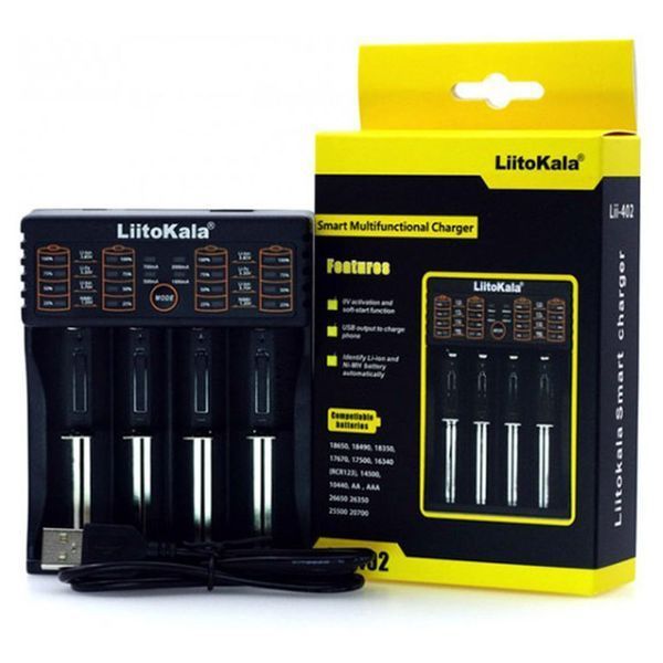 Зарядний пристрій Liitokala Lii-402, Ni-Mh/Li-ion/Li-Fe/LiFePO4, USB, Powerbank, LED, Box 66121 фото