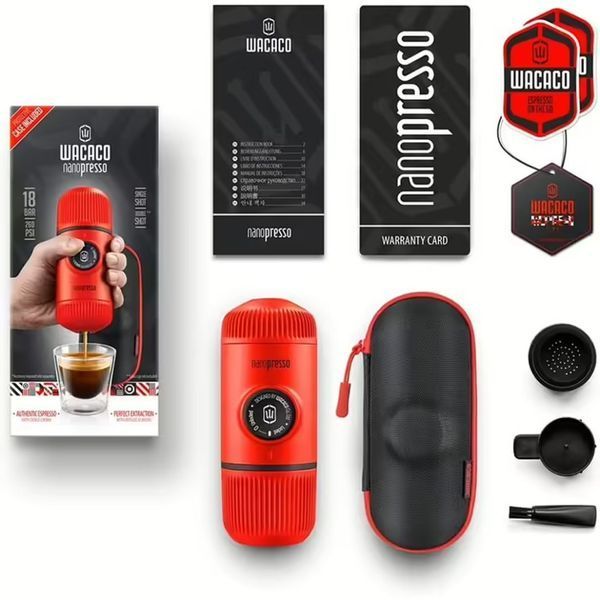 Портативна еспресо-кавоварка Wacaco Nanopresso червона з чохлом, механічна, для меленої кави 69050 фото