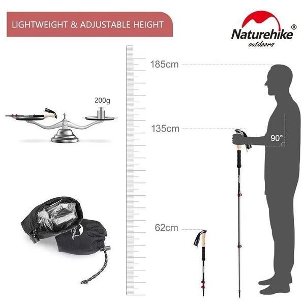 Трекінгові палиці Naturehike NH20DS003; 135 см; чорний/червоний; 2 шт 63664 фото