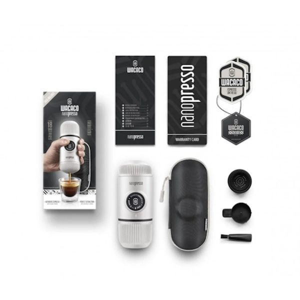 Портативна еспресо-кавоварка Wacaco Nanopresso біла з чохлом 69051 фото