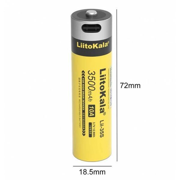 Акумулятор літій-іонний LiitoKala Lii-35S type c 18.5*72mm на 3500мАг 70071 фото
