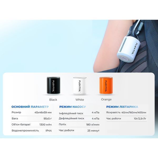Насос-ліхтар кемпінговий Flextail Tiny Pump 2X, білий 69235 фото