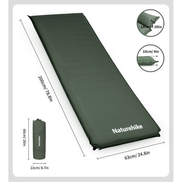 Матрац ортопедичний самонадувний одномісний Naturehike CNK2450WS020, 200х63х10 см, темно-зелений 69005 фото