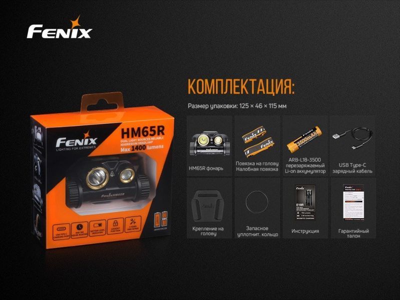 Ліхтар налобний Fenix HM65R + Ліхтар універсальний Fenix E-LITE 57631 фото
