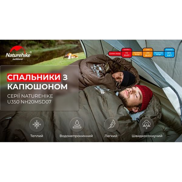Спальник з капюшоном Naturehike U350 NH20MSD07; (1&deg;C); лівий; коричневий 58141 фото