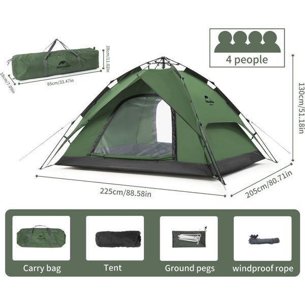 Намет чотиримісний автоматичний Naturehike NH21ZP008, темно-зелений 61662 фото