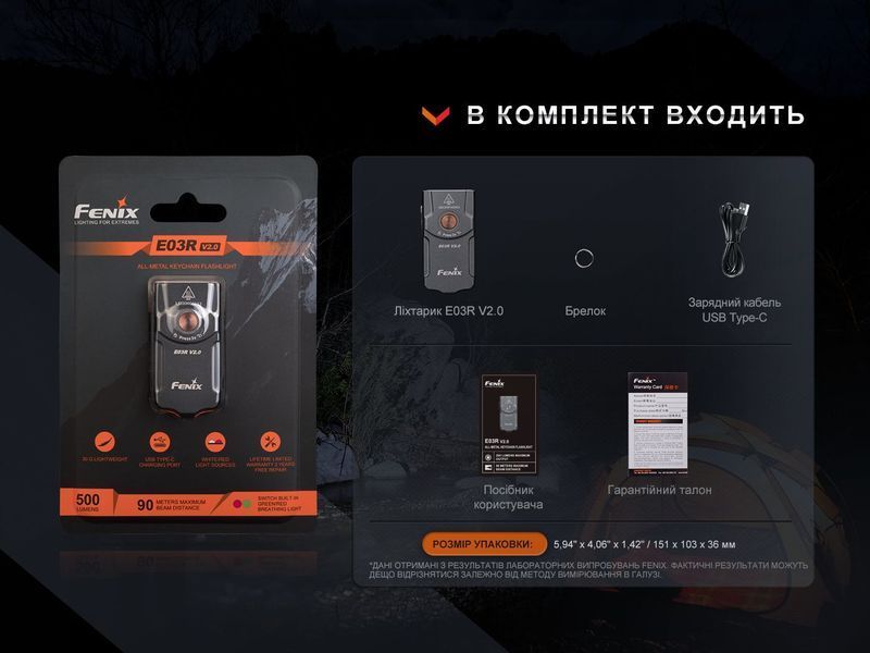 Ліхтар наключний Fenix E03R V2.0, сірий 62725 фото