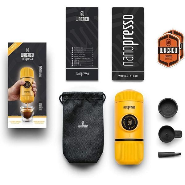Портативна еспресо-кавоварка Wacaco Nanopresso жовта, механічна, для меленої кави 71037 фото