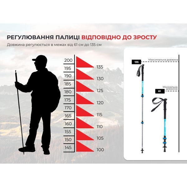 Трекінгова палиця 3-сек. Naturehike Men ST 01 6061 AL NH17D001-Z, алюміній, чорна 65383 фото