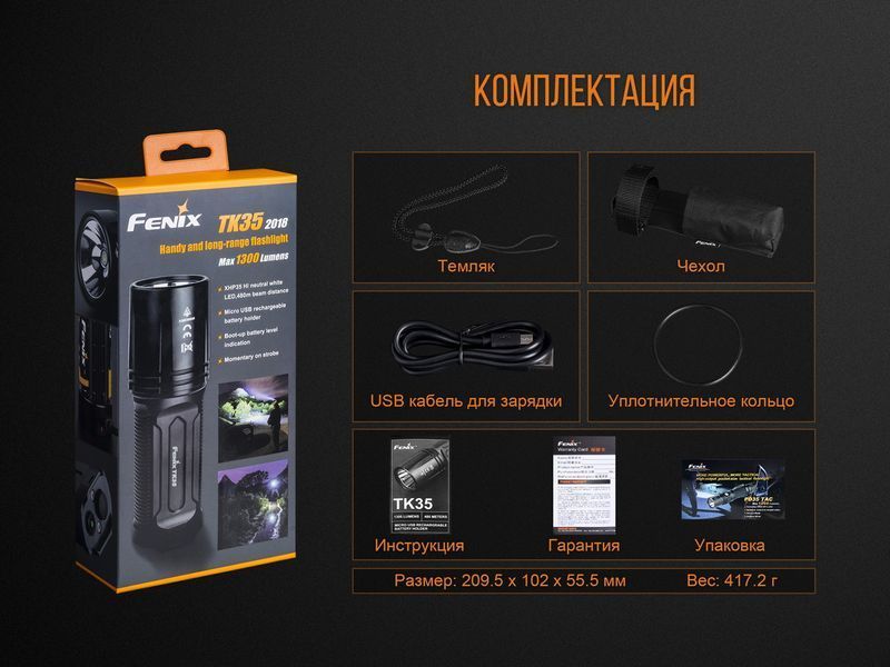 Ліхтар ручний Fenix TK35 2018 CREE XHP35 HI neutral white LED 45735 фото