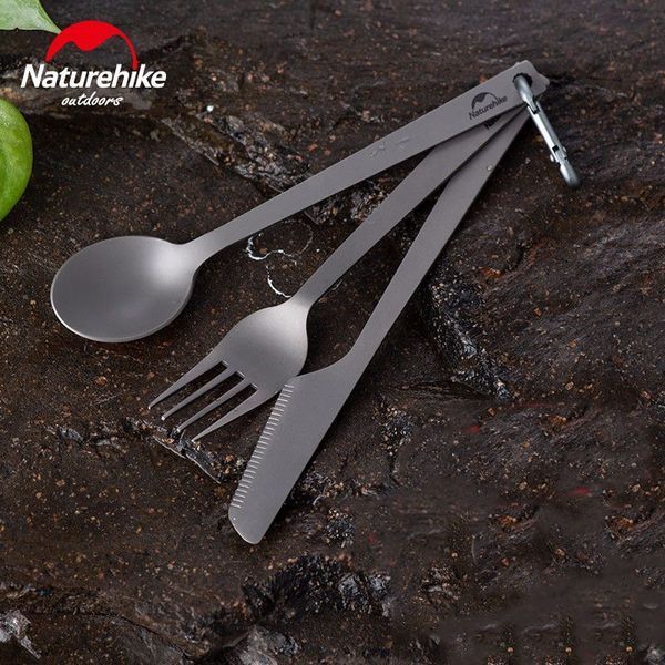 Набір столових приладів (ложка; виделка; ніж) з титану Naturehike NH19T011-D; сірий з мішечком 65692 фото