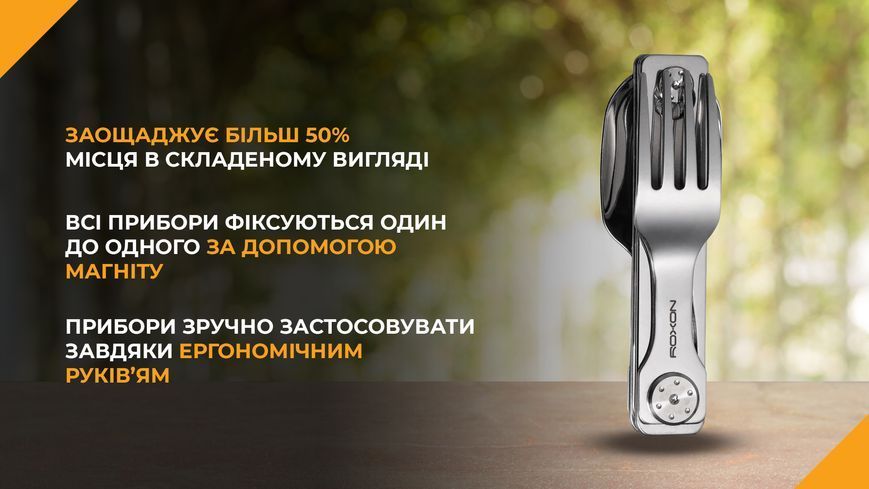 Набір столових приборів Roxon C1 3 in1 (ложка; виделка; ніж); сірий 58684 фото