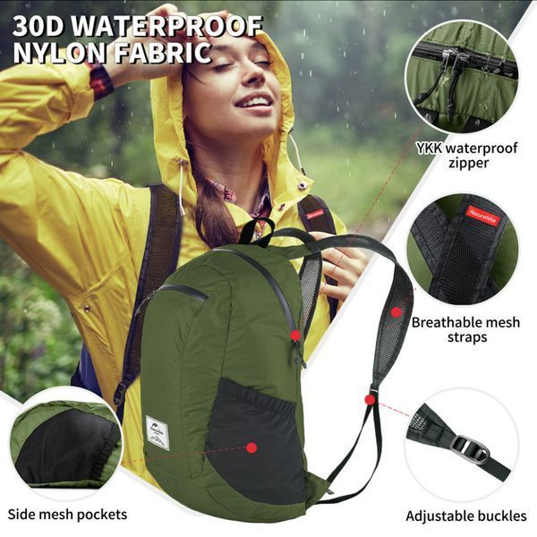 Рюкзак компактний надлегкий Naturehike Ultralight Naturehike NH17A012-B, 18 л, зелений 71439 фото
