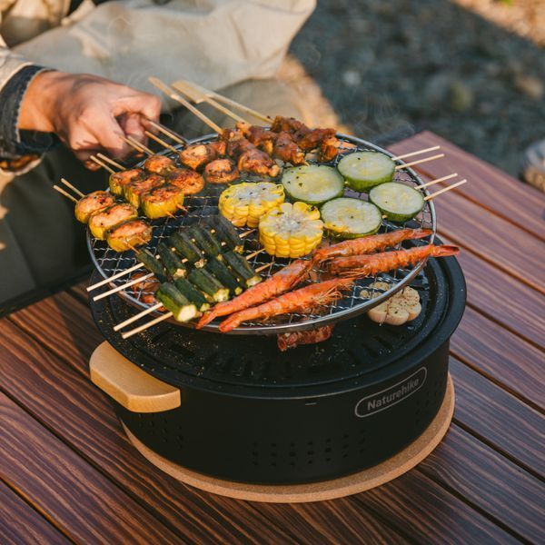 Настільна кругла піч із решіткою гриль Naturehike CNK2550CF010, 36*32.6*12 см, хромоване залізо 70935 фото