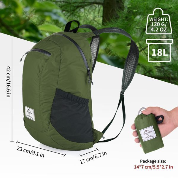 Рюкзак компактний надлегкий Naturehike Ultralight Naturehike NH17A012-B, 18 л, зелений 71439 фото
