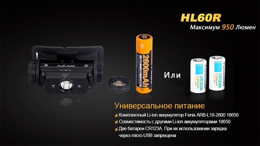 Ліхтар налобний Fenix HL60R DY Cree XM-L2 U2 Neutral White LED 44435 фото