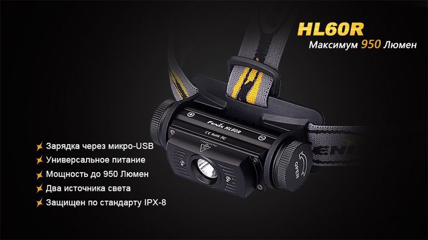 Ліхтар налобний Fenix HL60R DY Cree XM-L2 U2 Neutral White LED 44435 фото