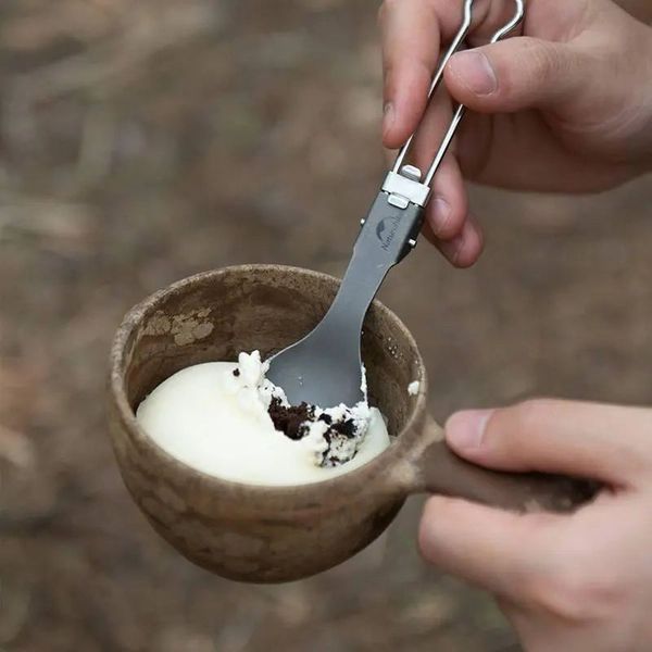 Ложка складана&nbsp;з титану Naturehike Titanium NH19C001-J сіра з мішечком 62849 фото